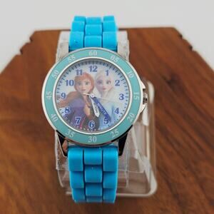 Disney Kids Frozen Analog Watch Light Blue Anna Elsa Princess Silicone Band